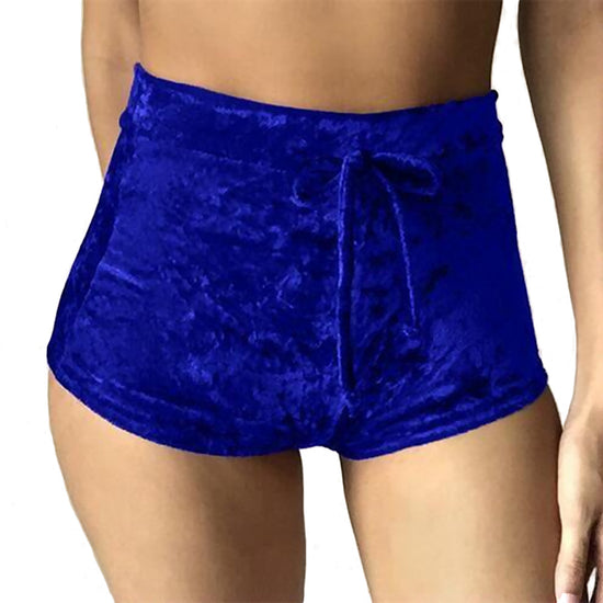 Image Title Blue Shiny High-Waist Velvet Booty Shorts